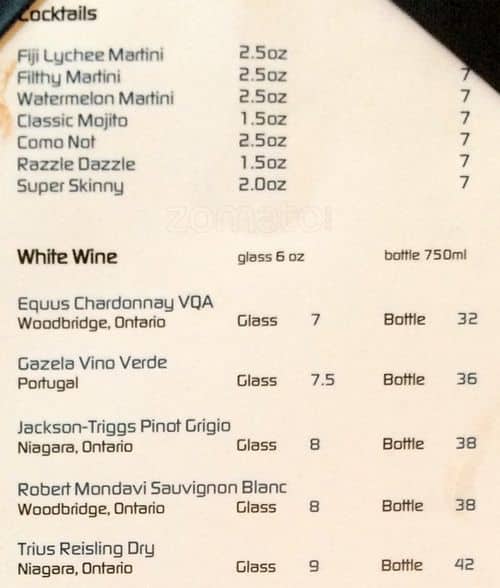 W XYZ Bar Aloft Vaughan Mills Menu Urbanspoon/Zomato