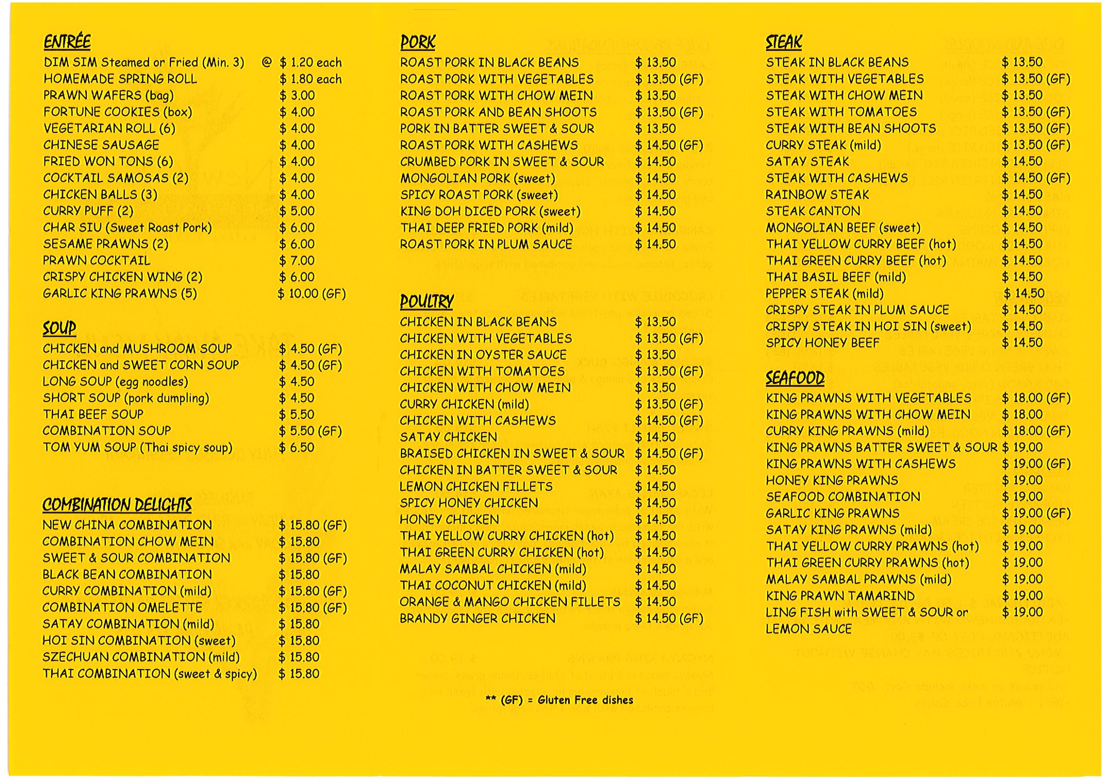 New China Restaurant Menu Menu For New China Restaurant Castlemaine Castlemaine