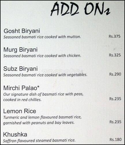 Mirchi Restaurant menu
