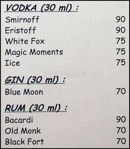 Mirchi Restaurant menu