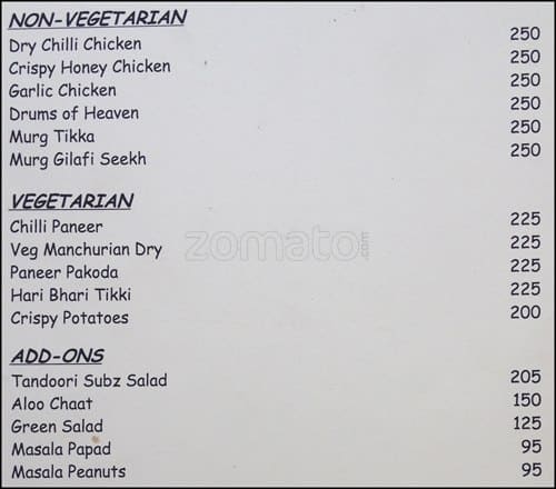 Mirchi Restaurant menu