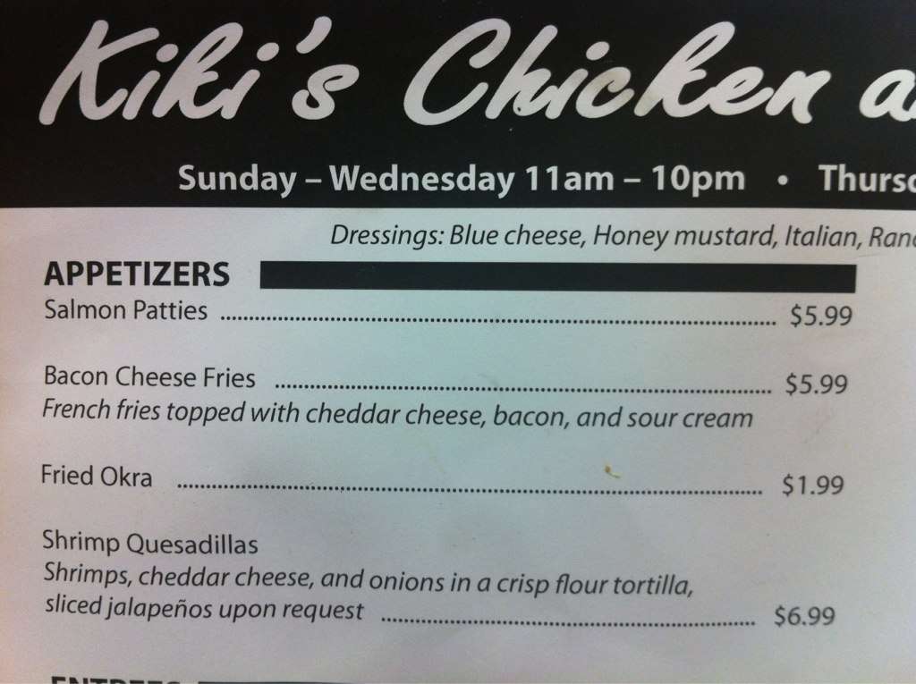 Kiki's Chicken & Waffles Menu Urbanspoon/Zomato