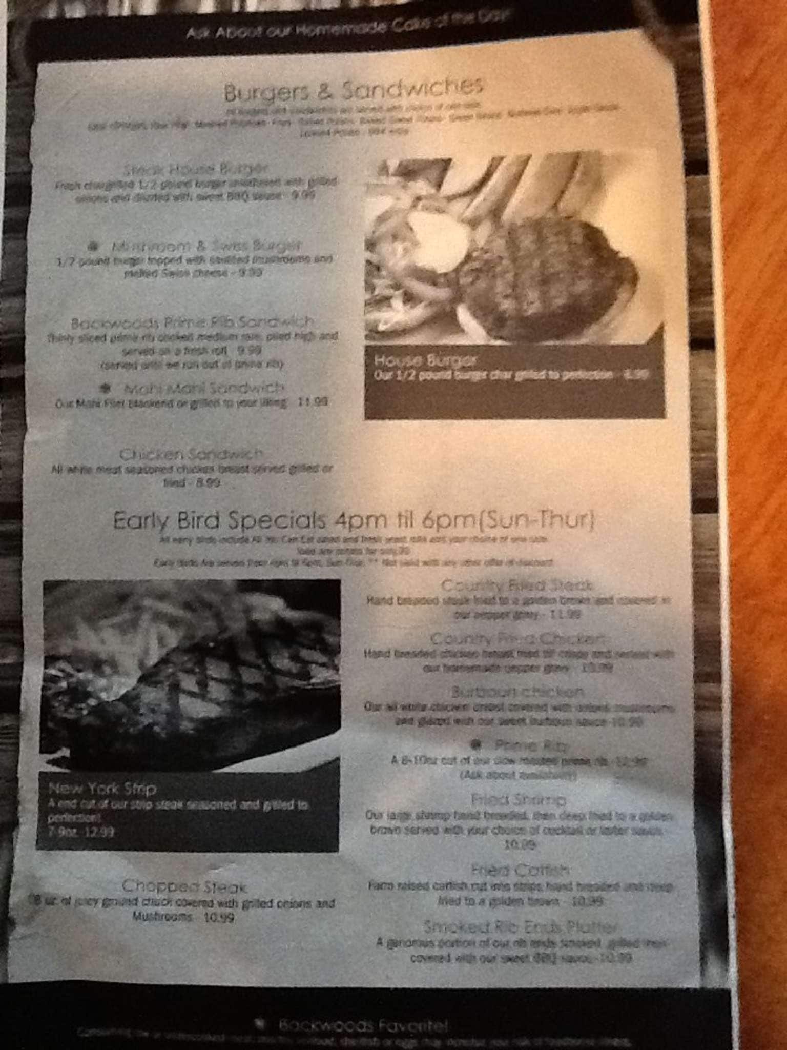 Backwoods Inn Menu - fup4980