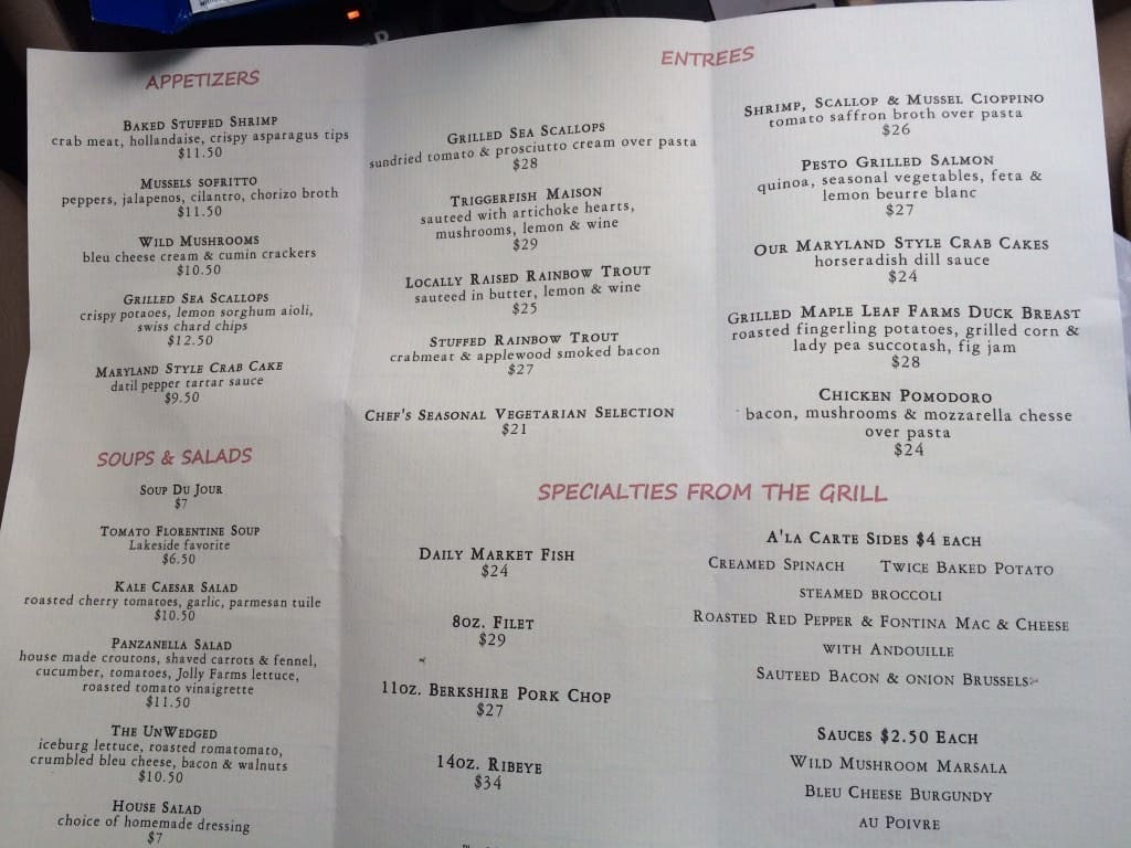 Lakeside Restaurant Menu, Menu for Lakeside Restaurant, Highlands