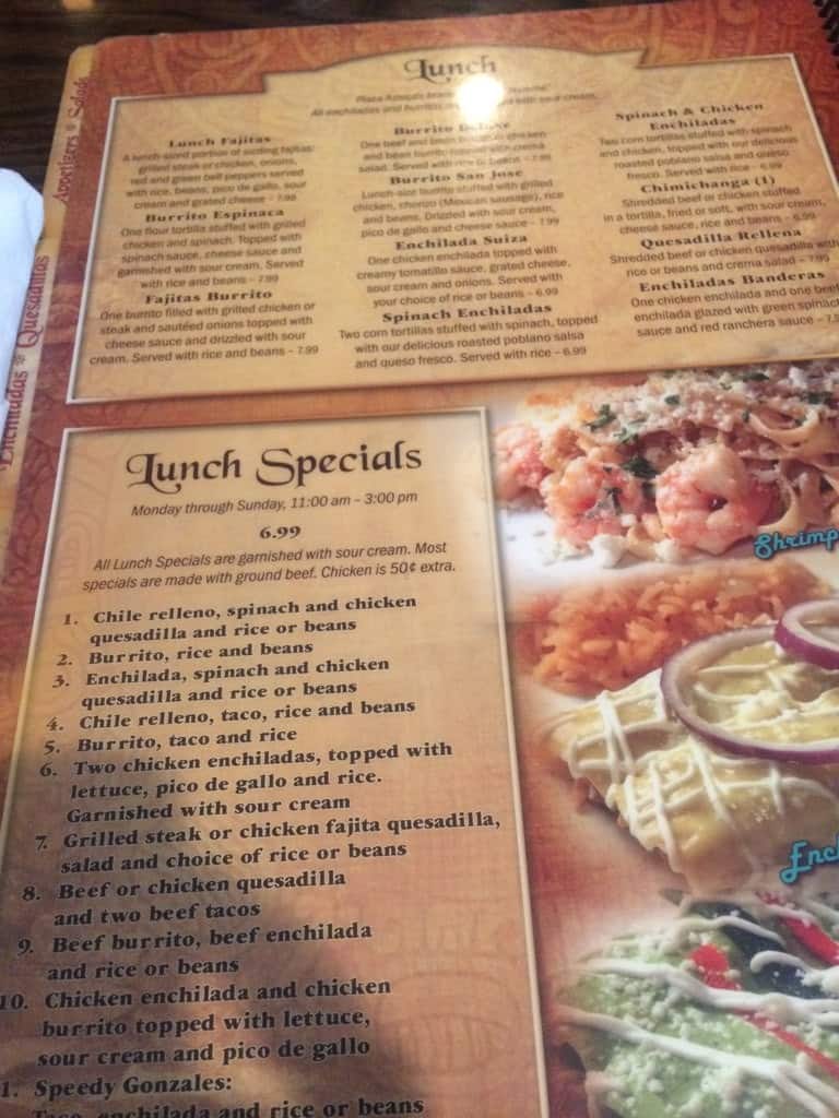 Menu at Plaza Azteca restaurant, Kill Devil Hills, S Croatan Hwy