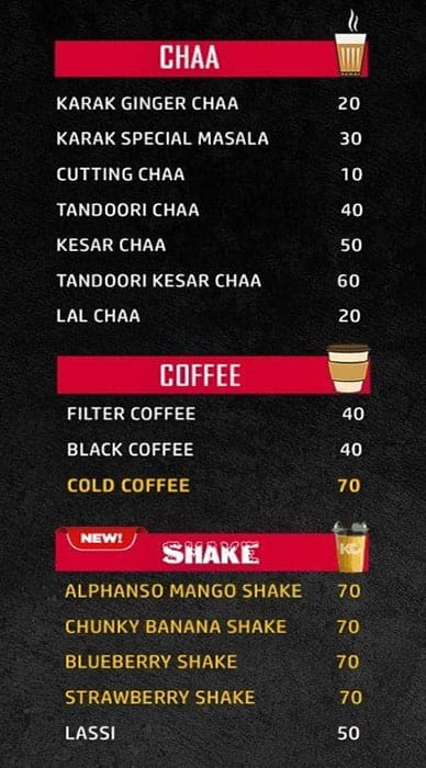 Menu of Kadak Chaa Adabari Maligaon Guwahati