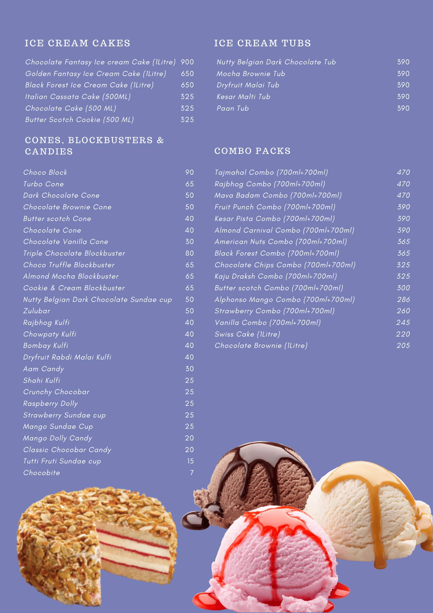 Havmor ice shop cream menu