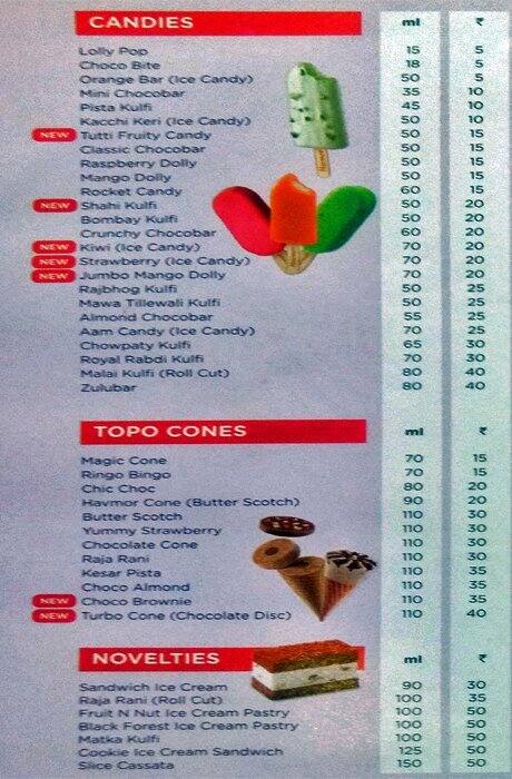 Havmor Ice Cream Menu Menu For Havmor Ice Cream Borivali West Mumbai