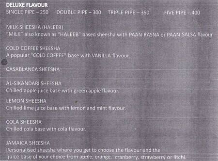 Menu at Café Shéésha, Bengaluru