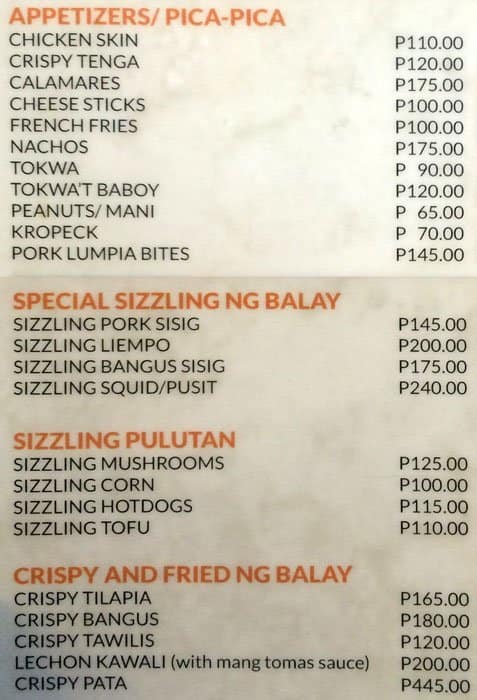 Balay Menu, Menu for Balay, Ugong, Pasig City - Zomato Philippines