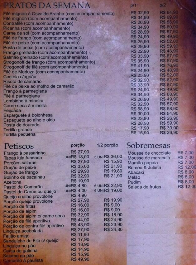 Adega Timão cardápio