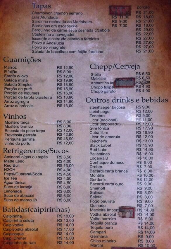 Adega Timão cardápio