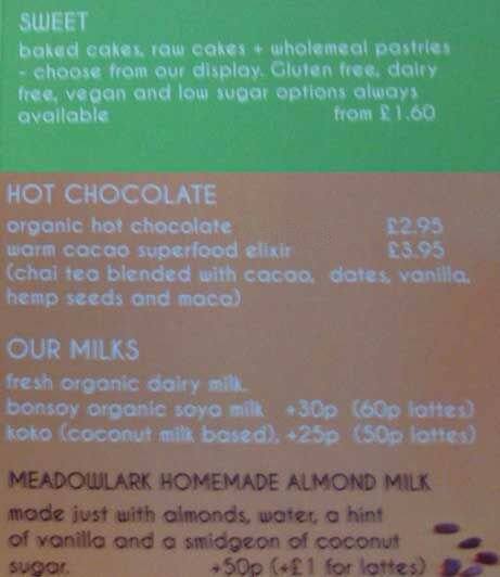 Meadowlark menu