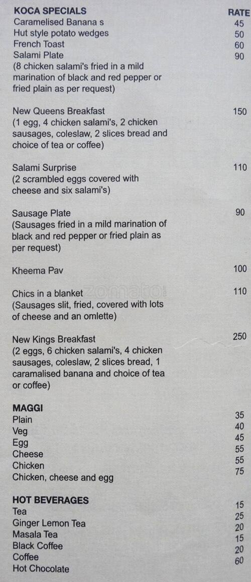 Koca Cafe menu