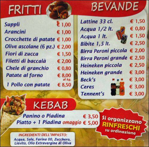Menu di Pizzeria 