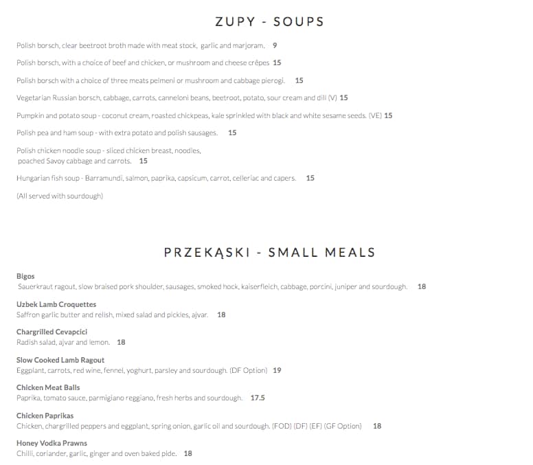 Menu at After The Tears Vodka Bar, Elsternwick