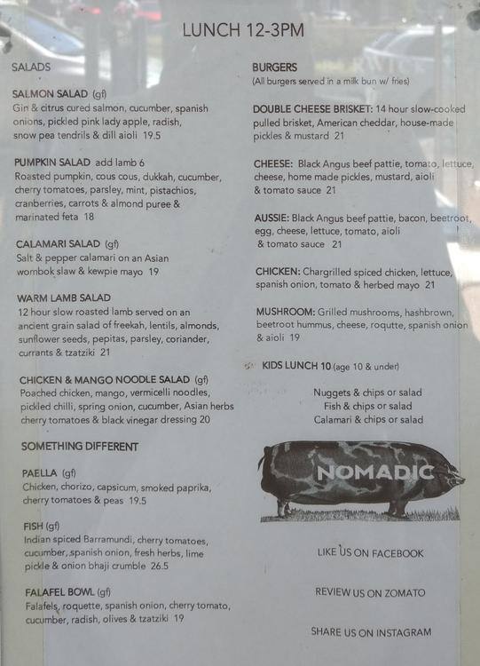 Carta de Nomadic Restaurant