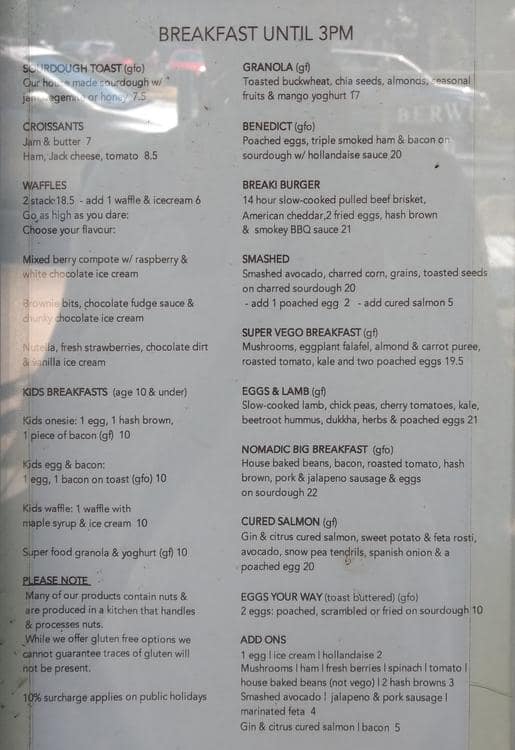 Carta de Nomadic Restaurant