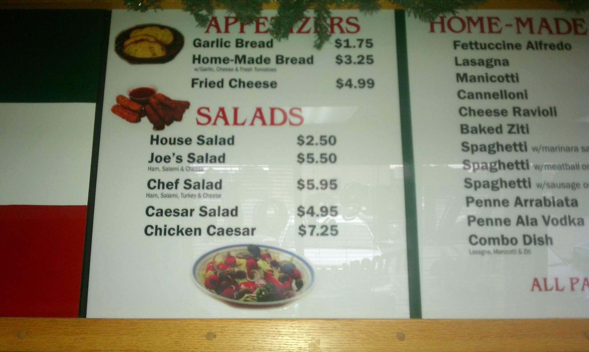 Menu at Joe's Pizza pizzeria, Abilene