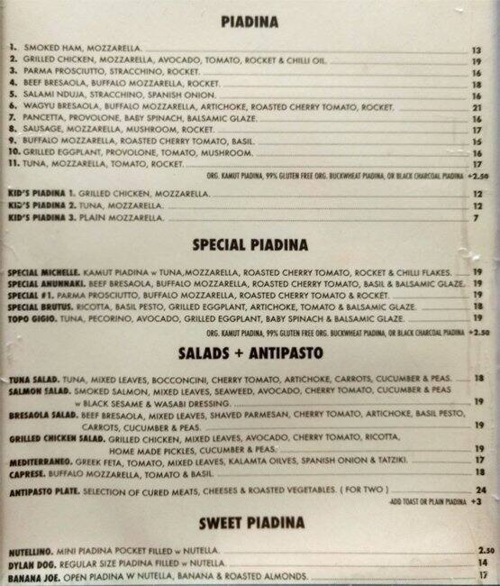 La Piadina Double Bay Menu, Menu for La Piadina Double Bay, Double Bay