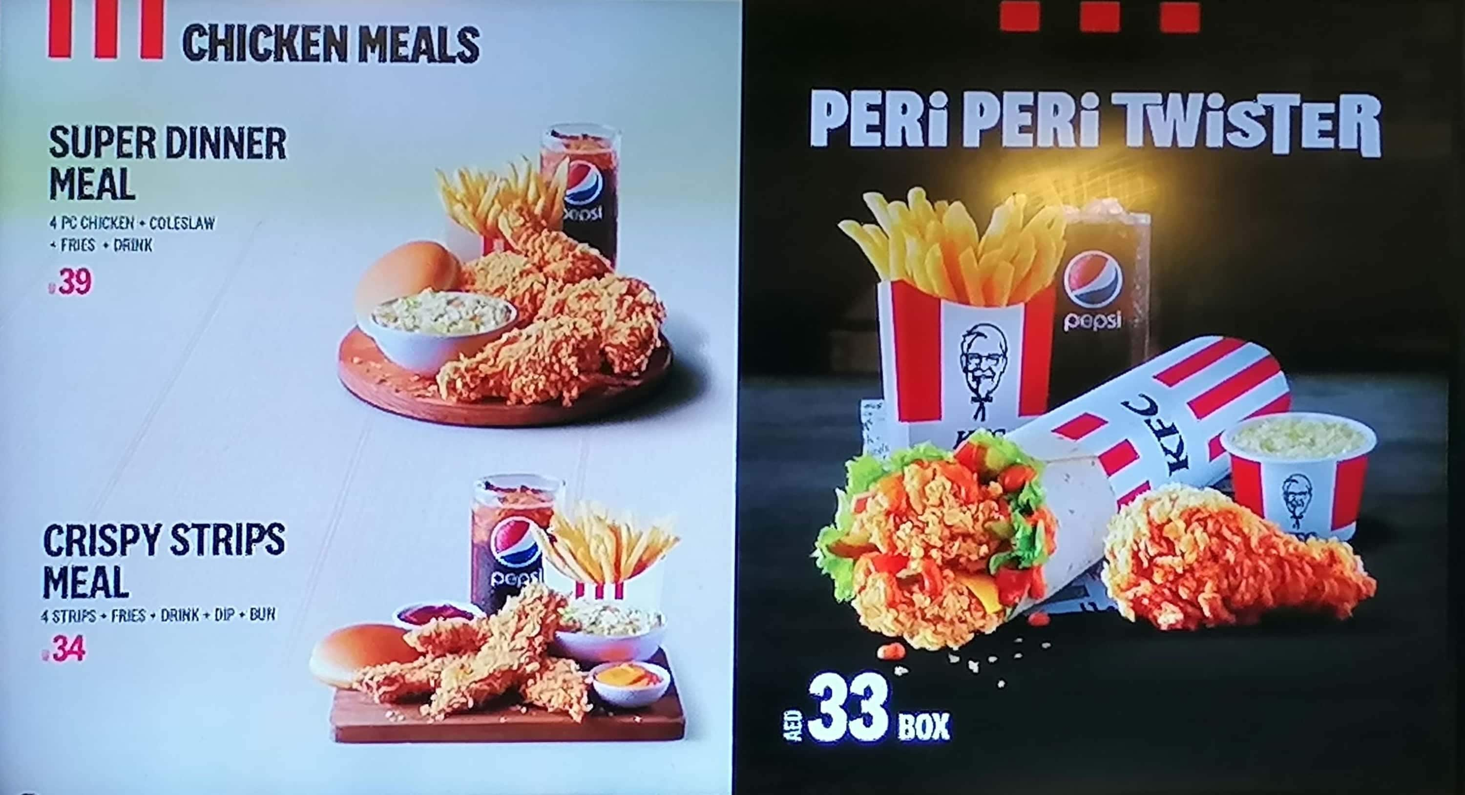 Kfc shop lunch menu