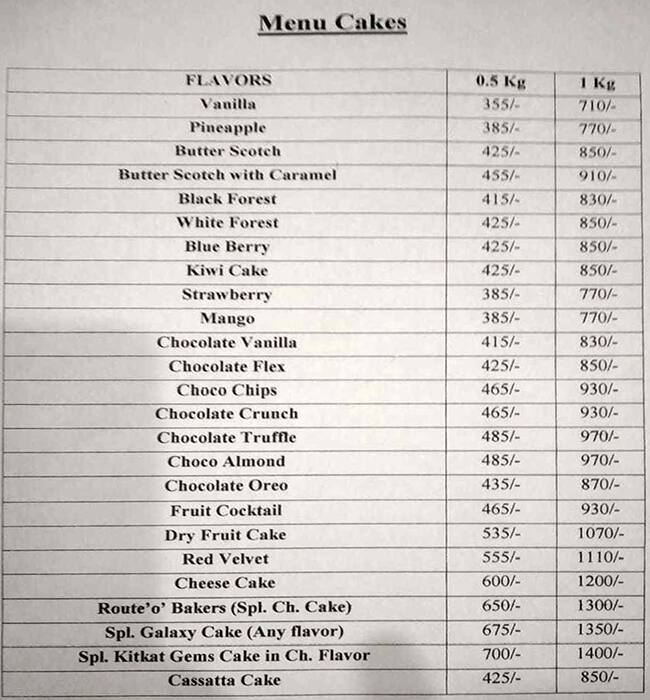 Menu at SK Cake Gallery, Allahabad