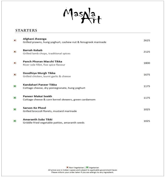 Masala Art menu