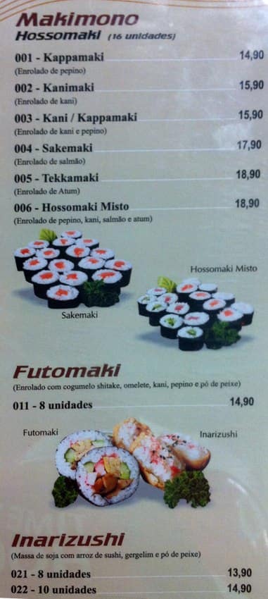 Sushi Hiro Menu, Menu For Sushi Hiro, Saúde, São Paulo 