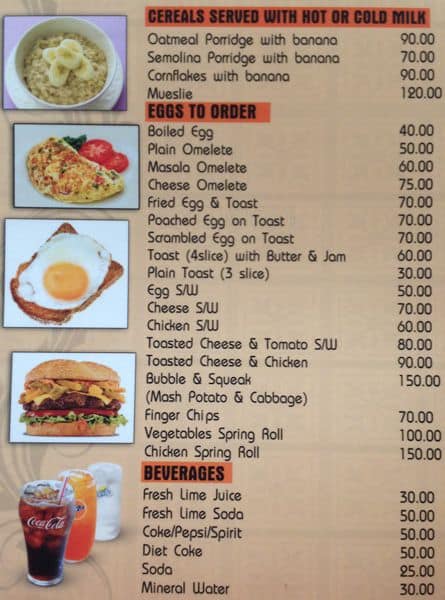 Seagulls Cafe & Restaurant menu