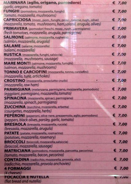 Menu de Bar Mezzaluna Roma