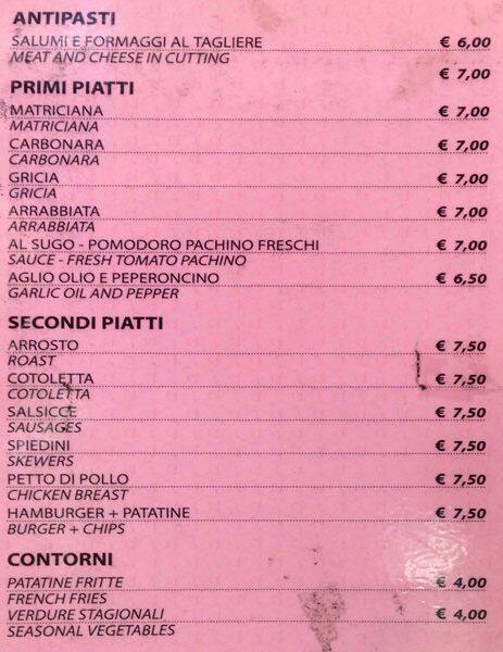 Menu de Bar Mezzaluna Roma