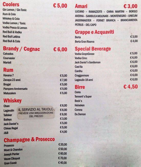 Menu de Bar Mezzaluna Roma