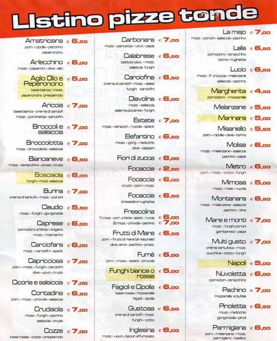 Menu di Pazzi di Pizza 