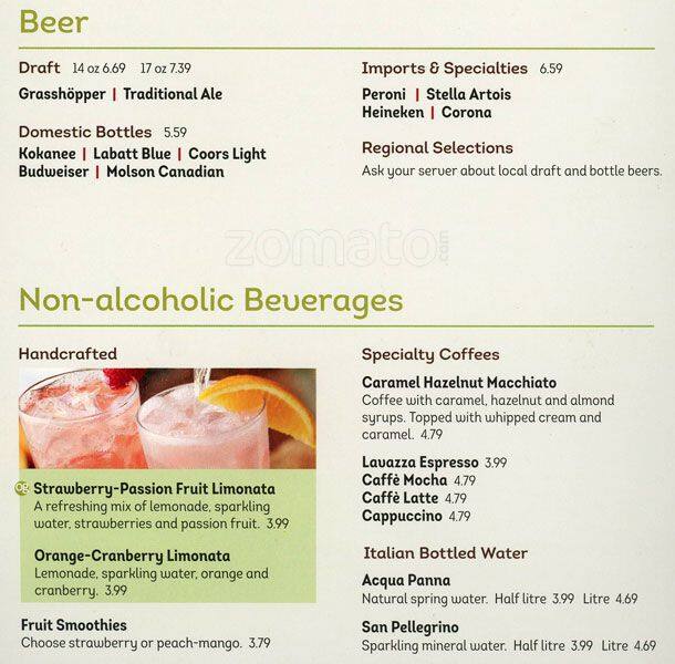 Menu at Olive Garden restaurant, Langley Township, Langley Bypass