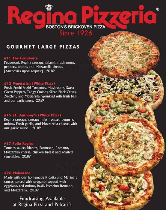 Regina Pizzaria Menu, Menu for Regina Pizzaria, Faneuil Hall, Boston