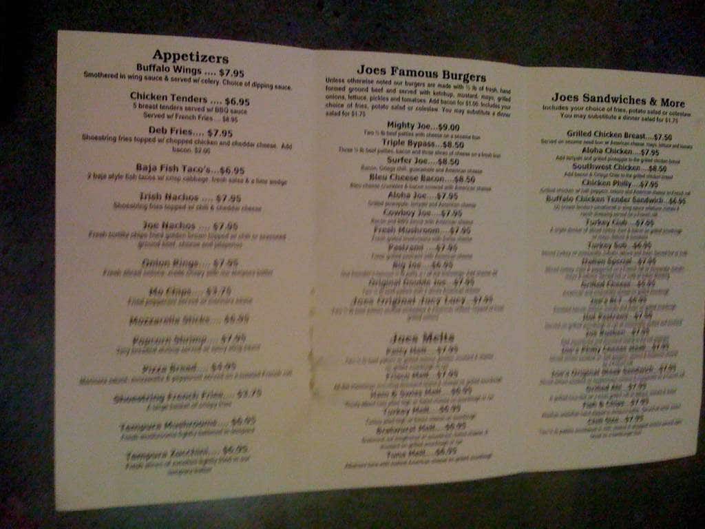 Menu at Eat At Joe's pub & bar, Huntington Beach