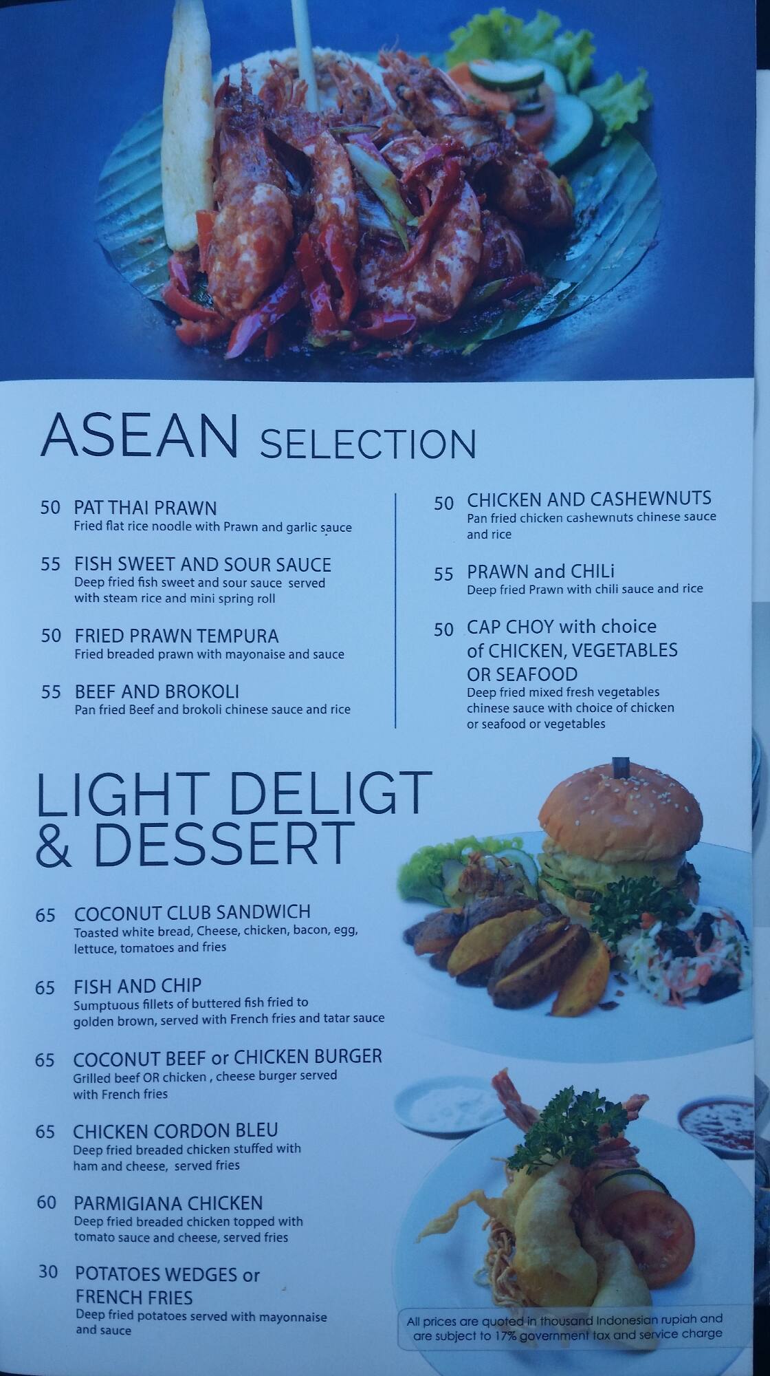 Menu at Coconut Restaurant, Jimbaran