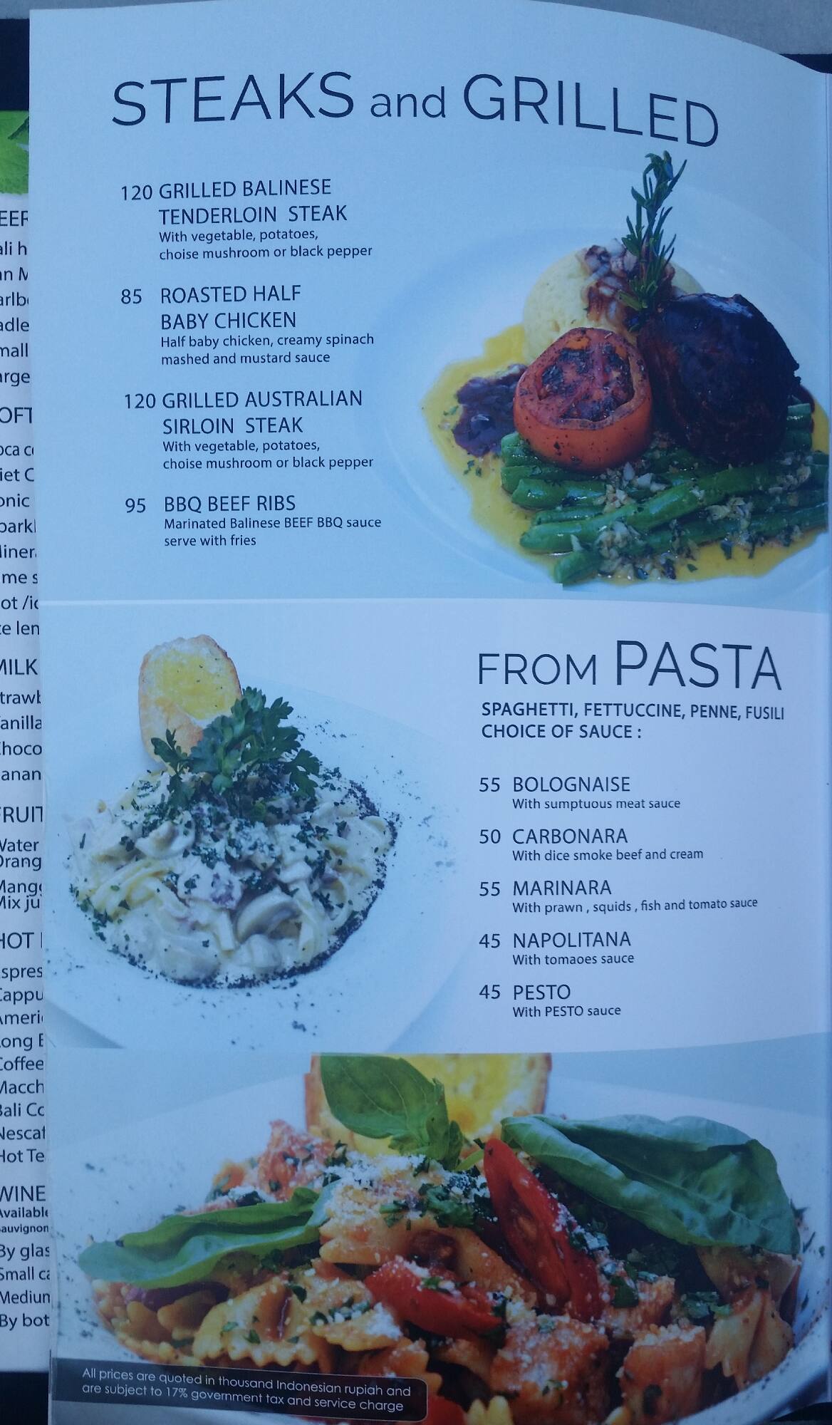 Menu at Coconut Restaurant, Jimbaran