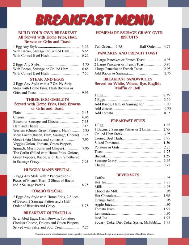 Gatlin Diner Menu, Menu for Gatlin Diner, Port St Lucie, Treasure Coast