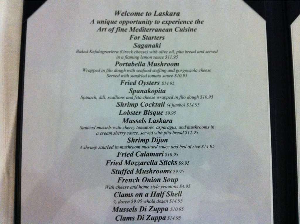 Menu at Laskara Restaurant, Wallingford