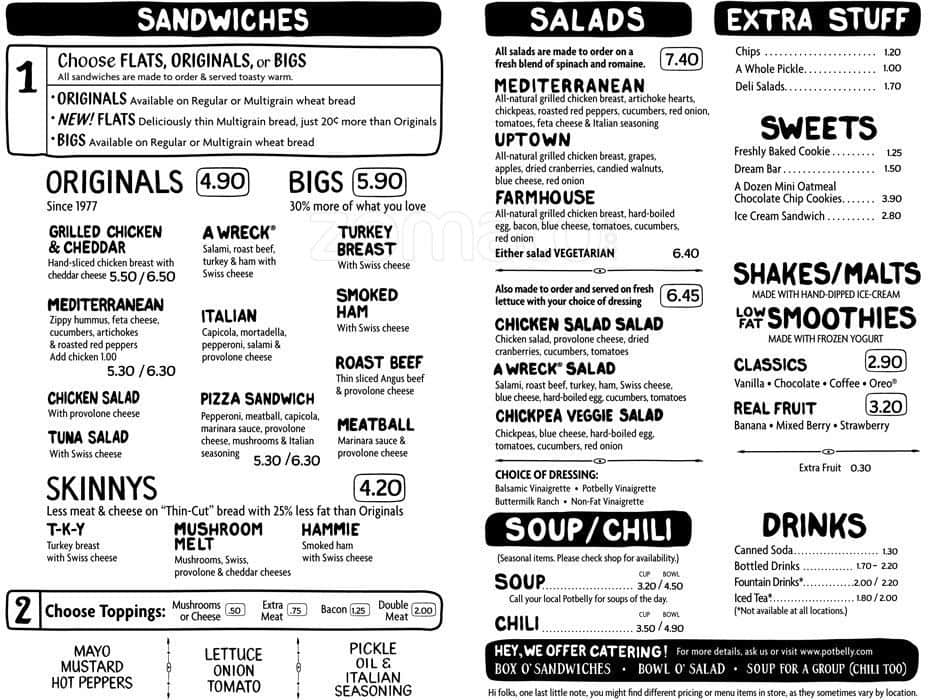 Potbelly Sandwich Shop Menu, Menu for Potbelly Sandwich Shop, The Rim