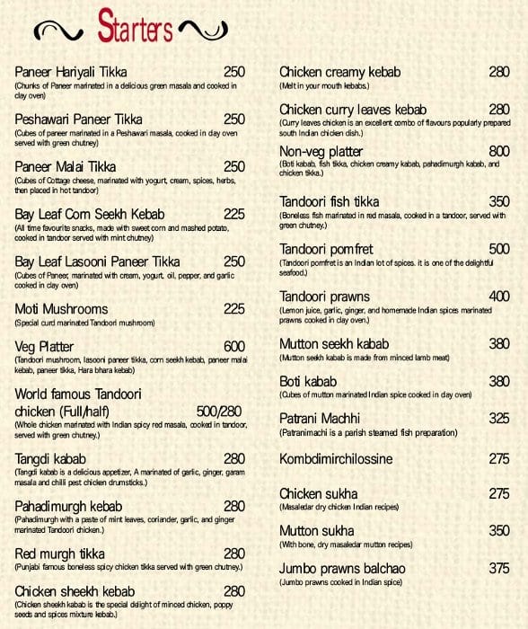 Bayleaf Restaurant Menu, Menu for Bayleaf Restaurant, Dhole Patil Road