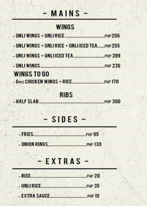 Wing and Rib меню