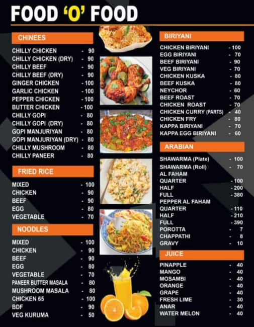 Menu of Food 'O' Food, Kalamassery, Kochi