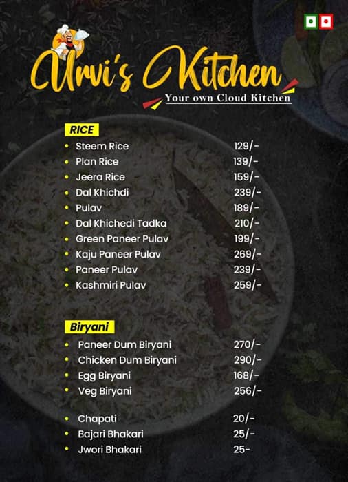 Menu of Urvis Kitchen, Dange Chowk, Pune