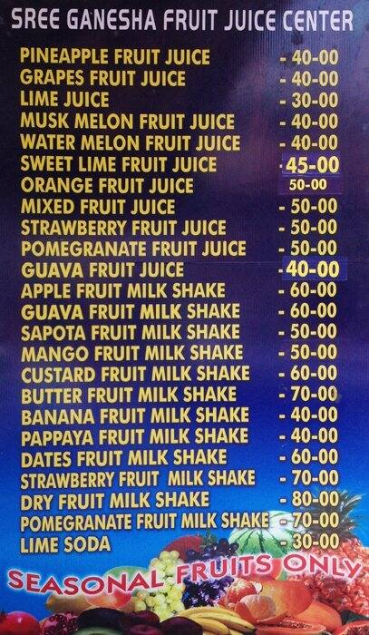 zomato juice fruit ganesh Menu  Sree Juice Zomato Ganesha Centre Fruit