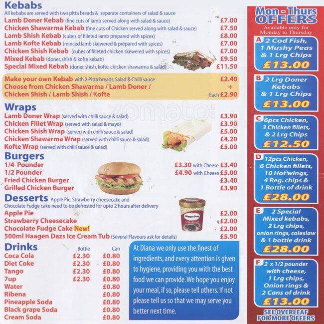 Menu at Diana Fish Bar, London, 88 Wandsworth High St