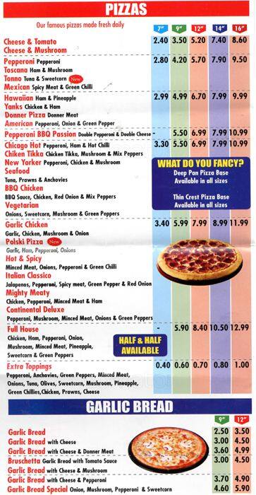 Continental Pizza Menu Menu For Continental Pizza Eccles Manchester