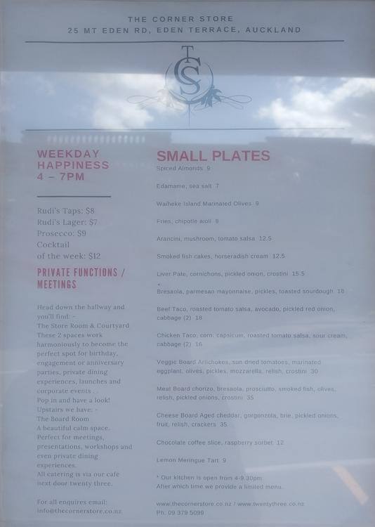 The Corner Store menu