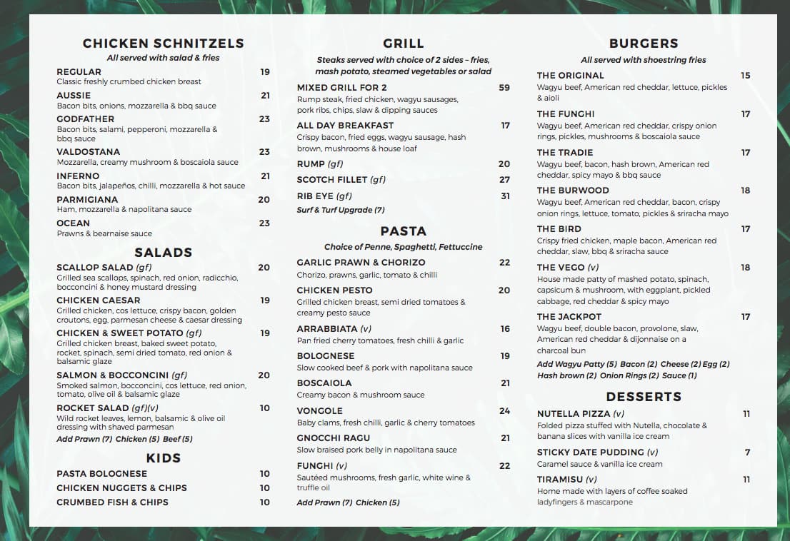 Menu at Bath Arms Hotel pub & bar, Burwood